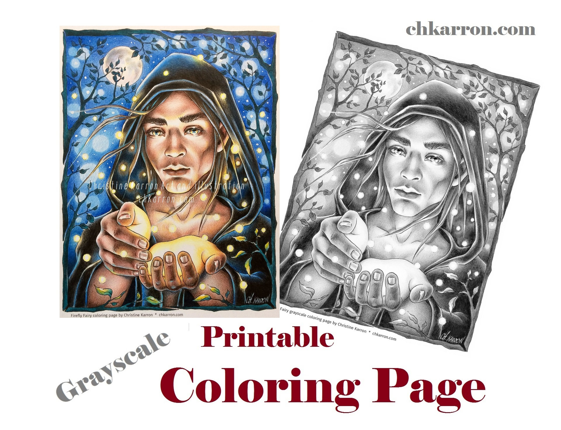 Buy grayscale coloring page firefly fairy illustration instant online in india
