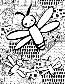 Doodle coloring pages fireflies by art is basic tpt