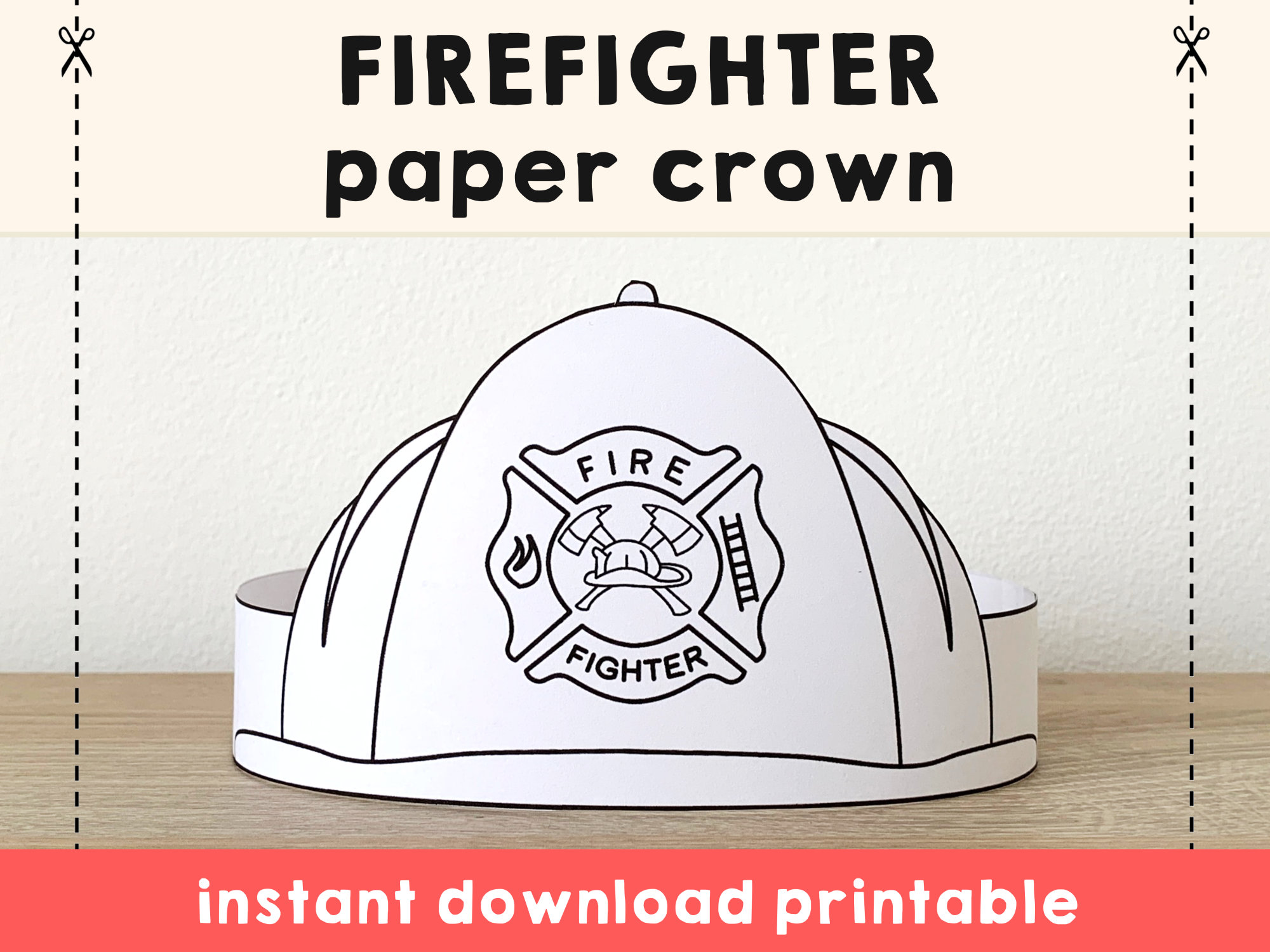 Firefighter helmet paper crown party coloring printable kids craft fireman costume birthday printable favor costume diy instant download