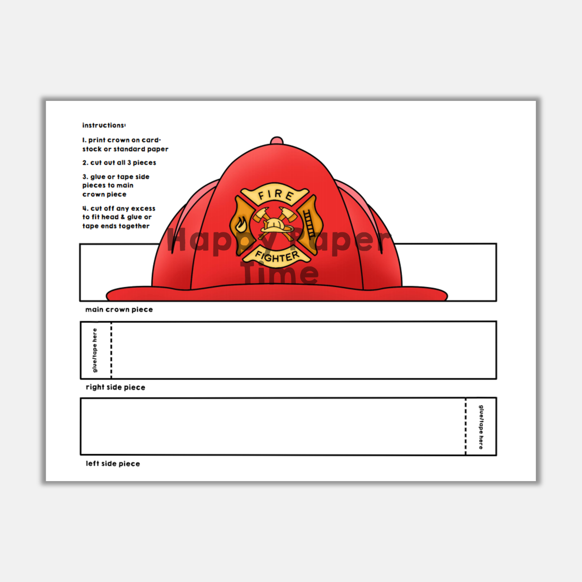 Firefighter helmet paper crown printable craft made by teachers