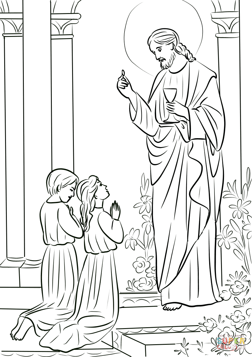 Boy and girl first munion coloring page free printable coloring pages