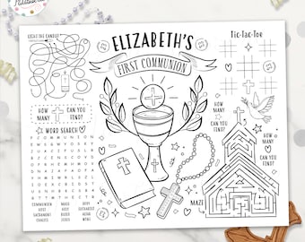 Printable first munion coloring placemat digital file printable holy munion activity mat