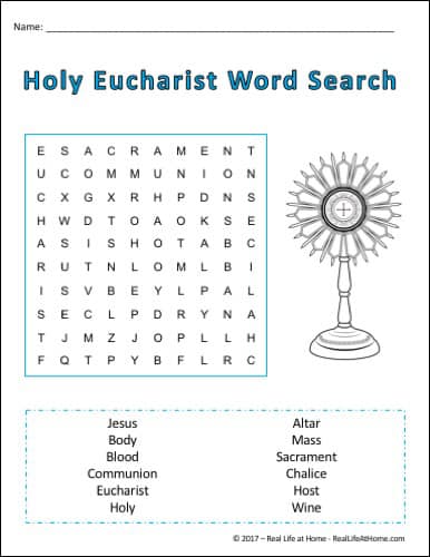 Holy munion word search printable perfect for first munion students