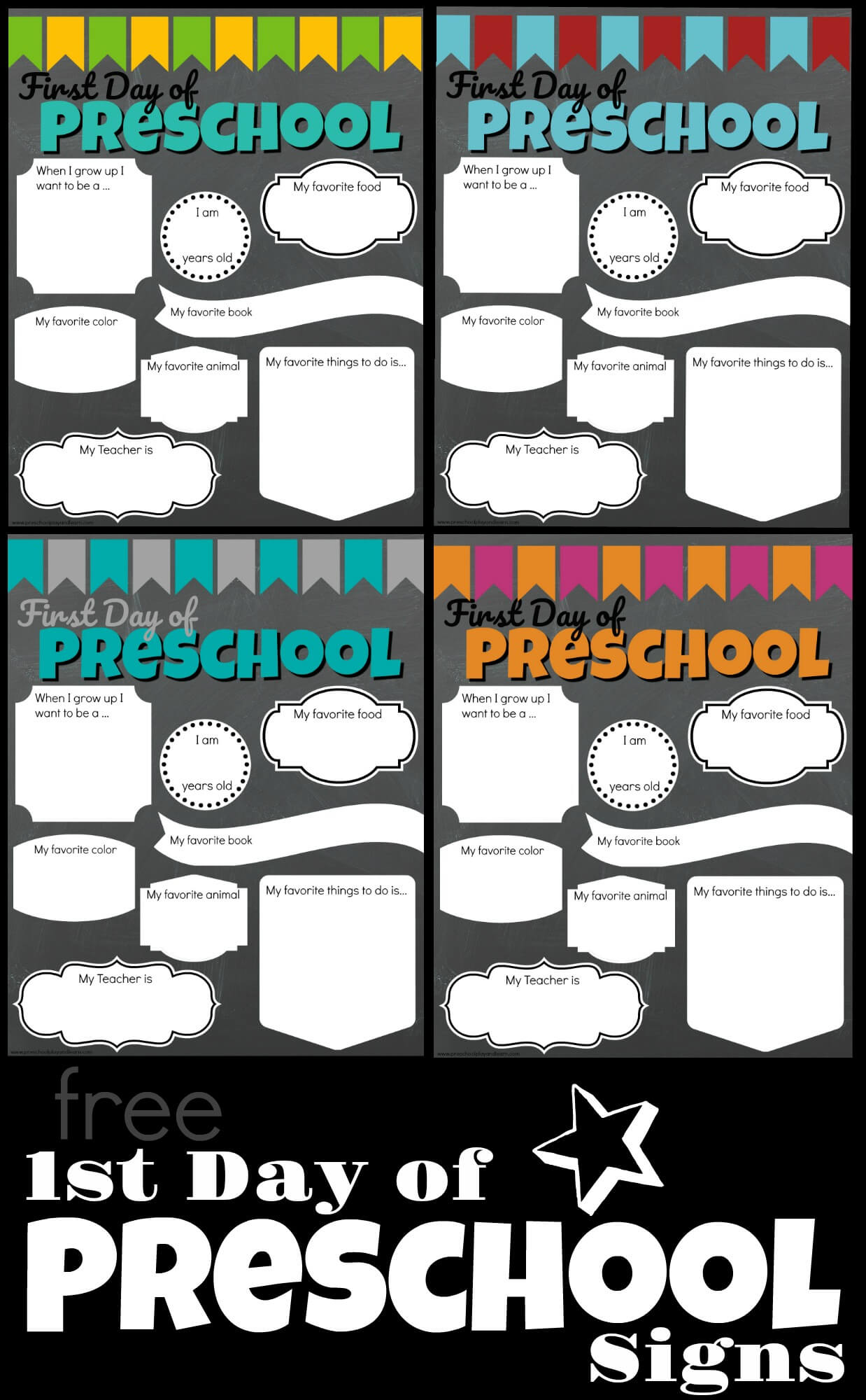 Free printable first day of preschool signs