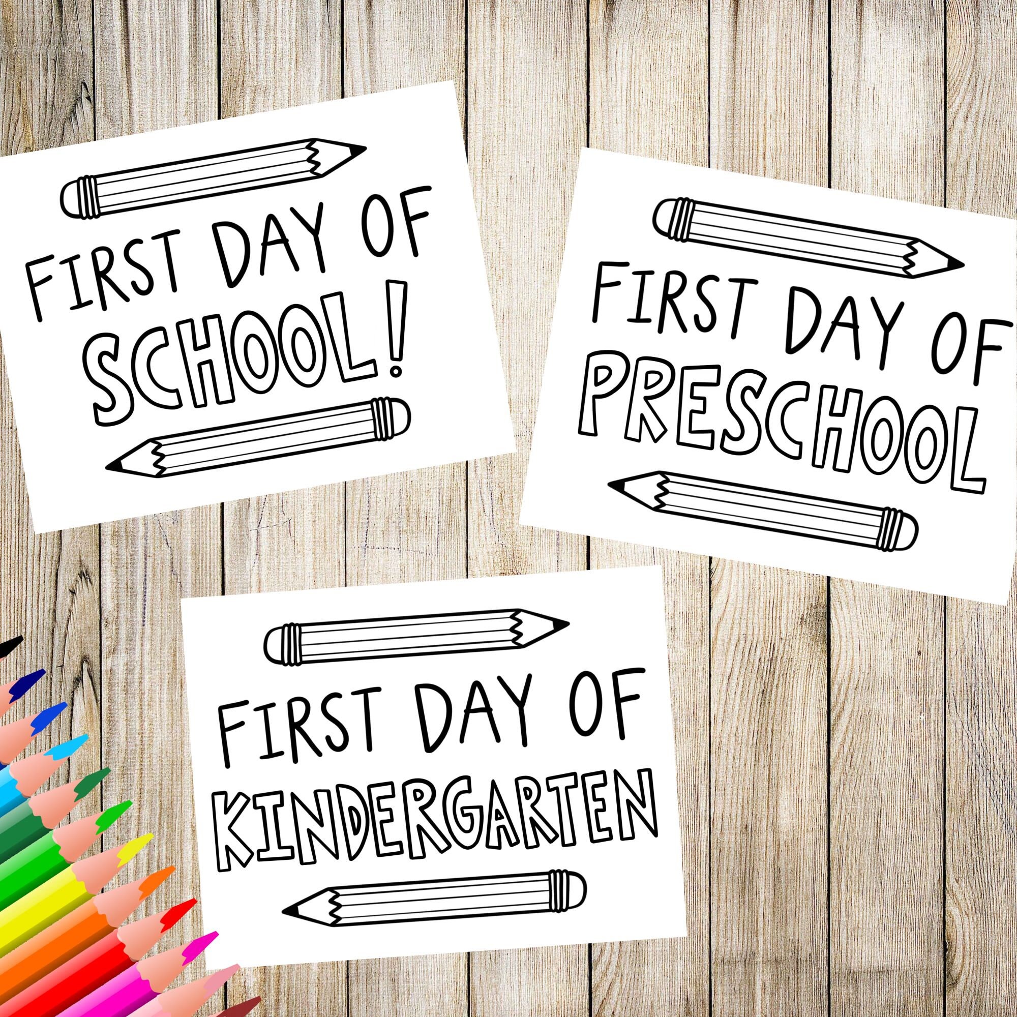 Printable first day of school sign coloring pages digital download