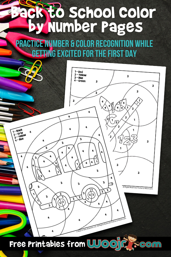 Back to school color by number pages woo jr kids activities childrens publishing