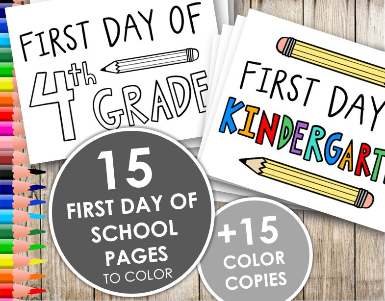 Printable first day of school sign coloring pages digital download