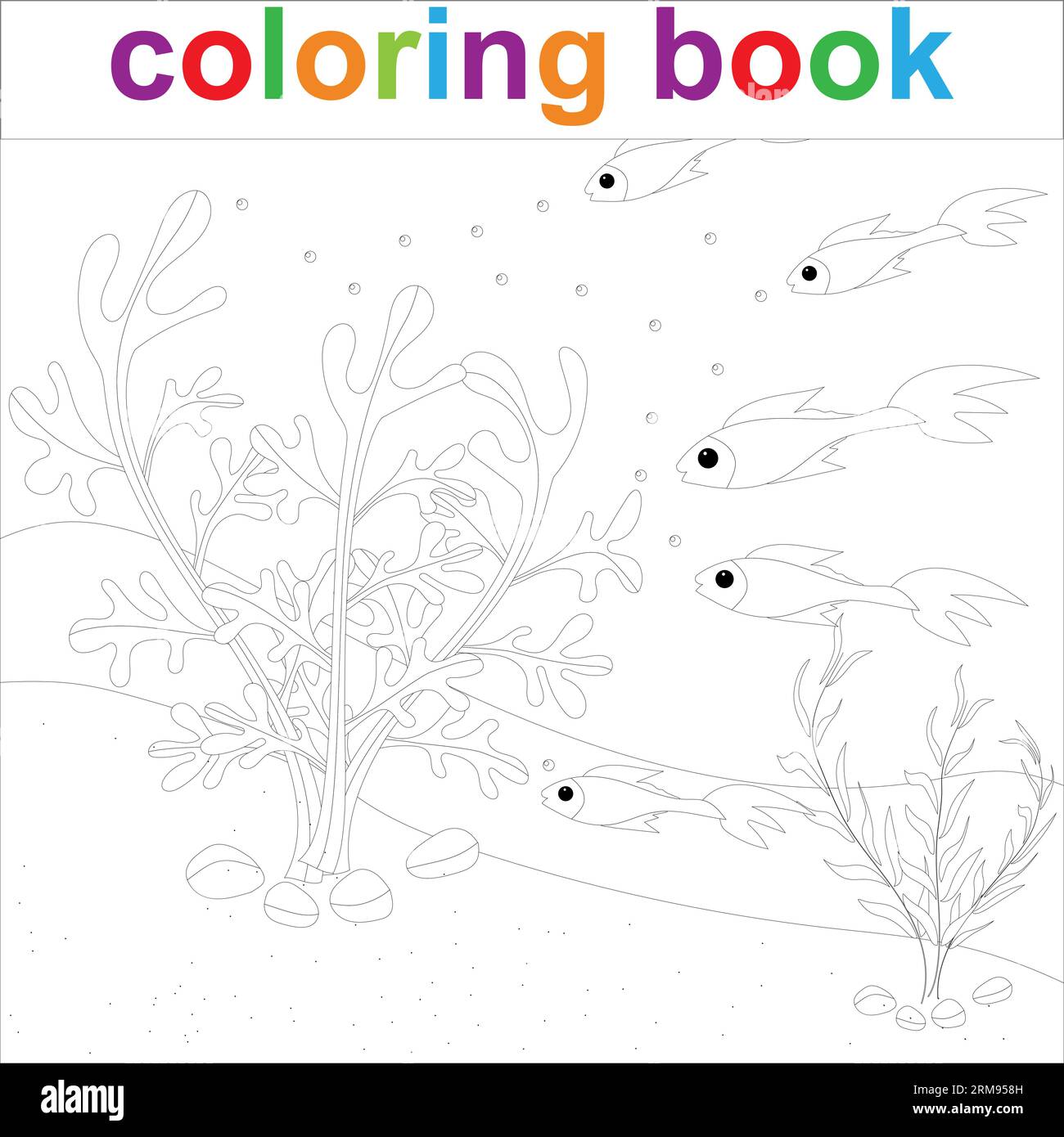 Coloring page template with cartoon fish and algae for children coloring sea life vector eps stock vector image art