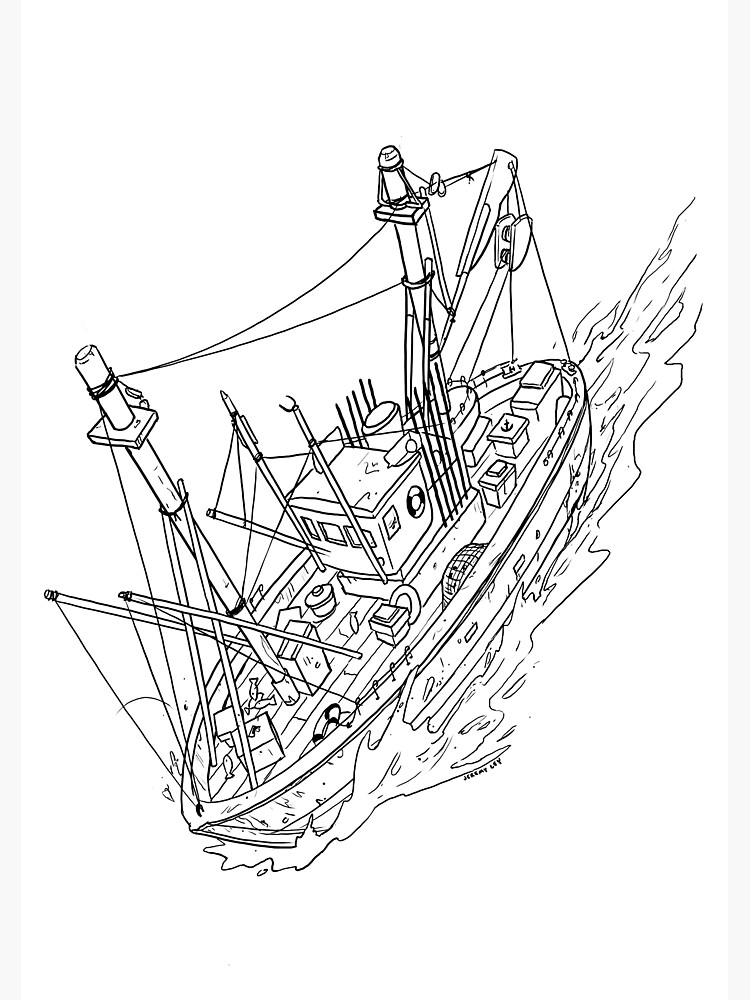 Fishing boat drawing art print for sale by jeremy ley