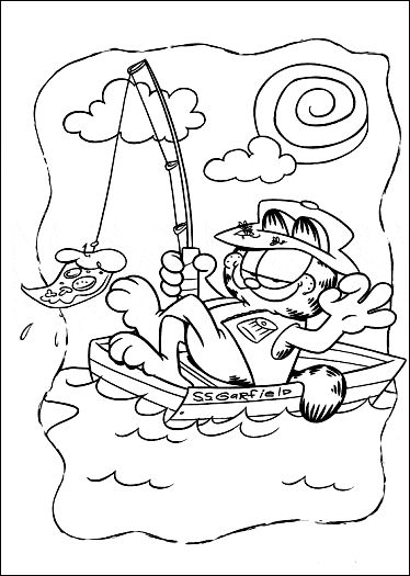 Fishing cat coloring page