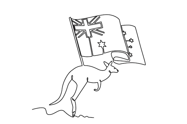 Premium vector a kangaroo and the flag of australia australia day oneline drawing