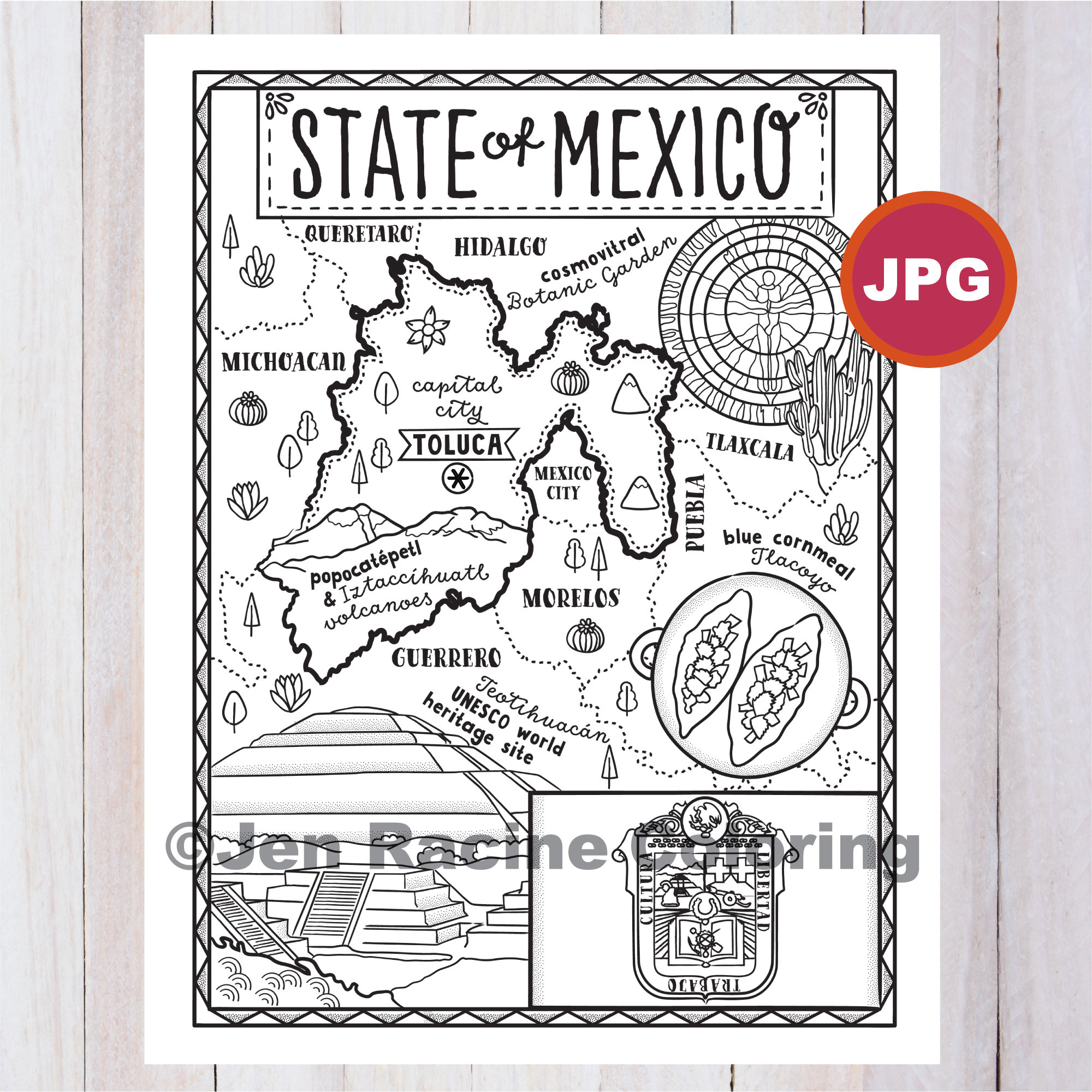 Mexico state coloring page mexico state estados de mexico flag food monuments coloring page jpg download