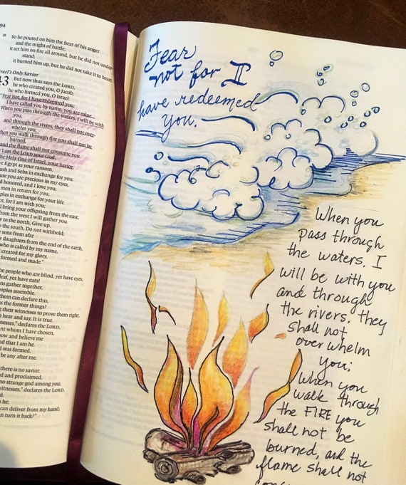 Walk through water fire printable bible faith prayer journal template coloring illustration scrapbooking christian homeschooling instant download