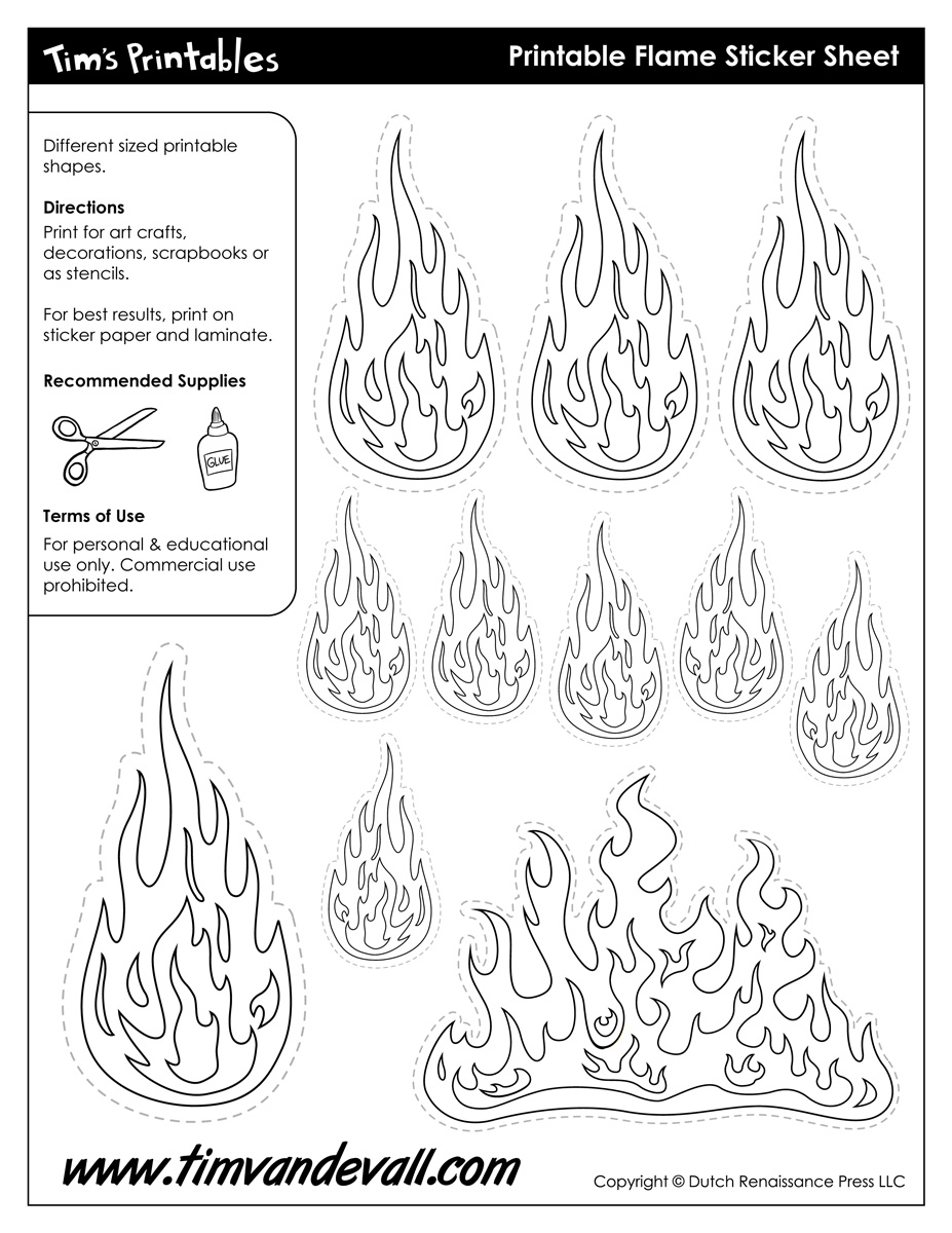 Printable flame stickers flame templates â tims printables