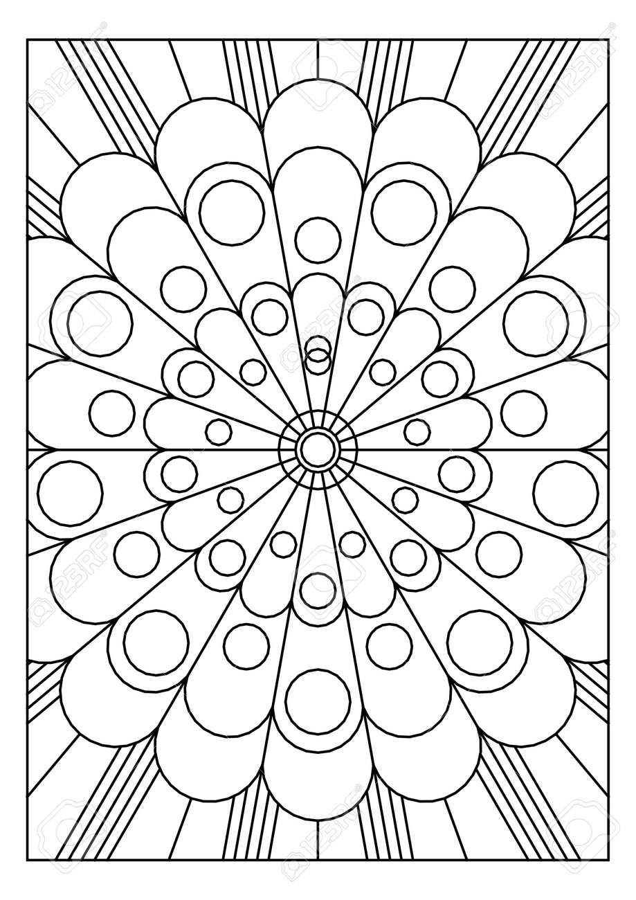 Pattern design of radiate light in line art style for printable coloring page