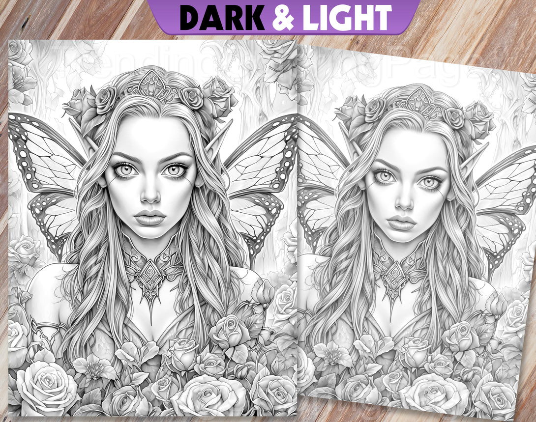 Fairy queen grayscale coloring pages