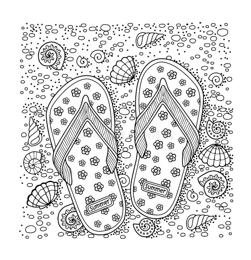 I love summer sea beach slippers sand and shell hand drawn flip