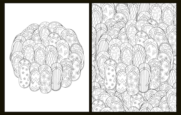 Premium vector doodle flip flops coloring pages set in us letter format summer slippers background for coloring