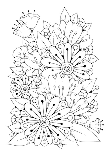 Premium vector coloring page for children and adults art therapy magic wildflowers for coloring vector art background