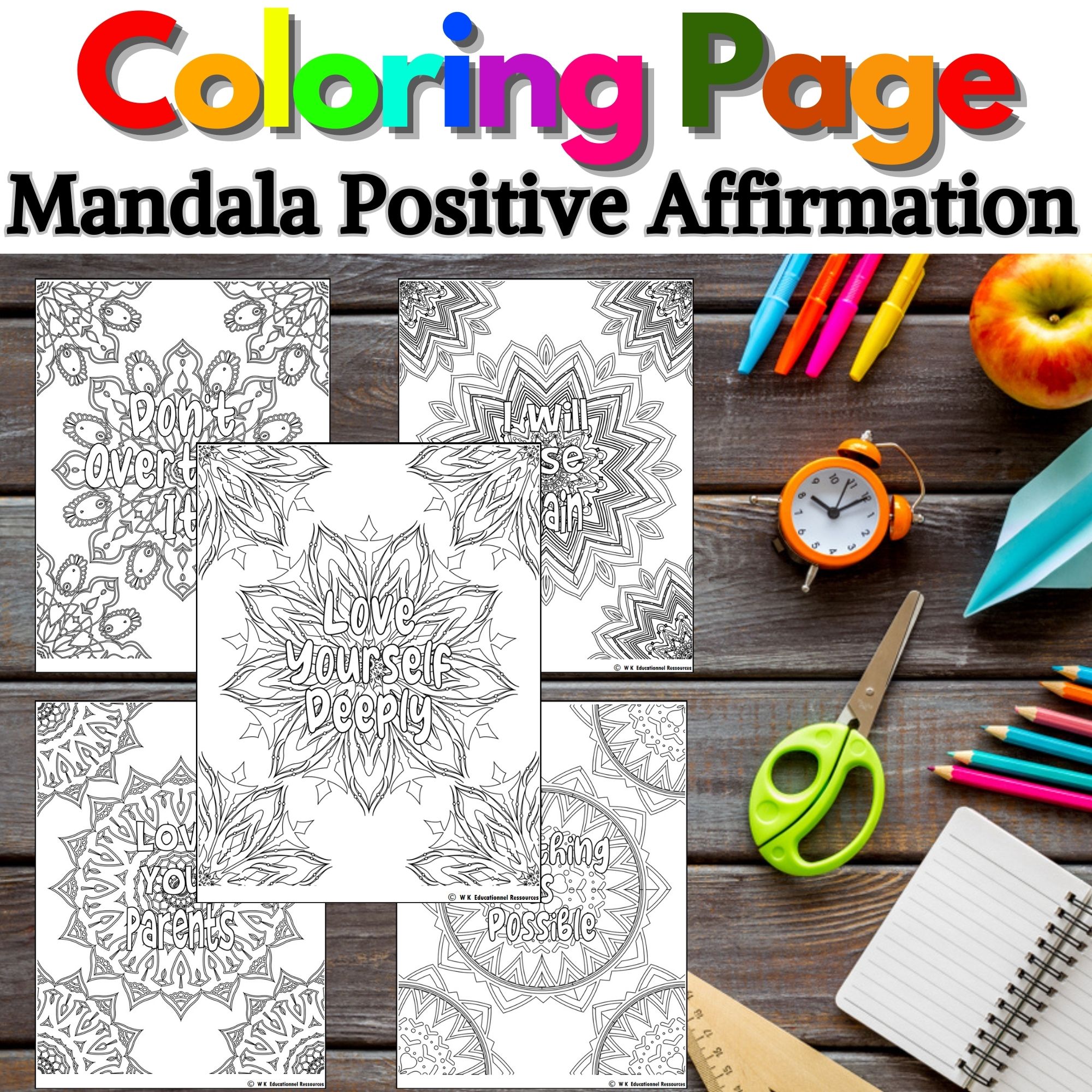 Coloring pages mandala positive affirmation social emotional control relaxation made by teachers