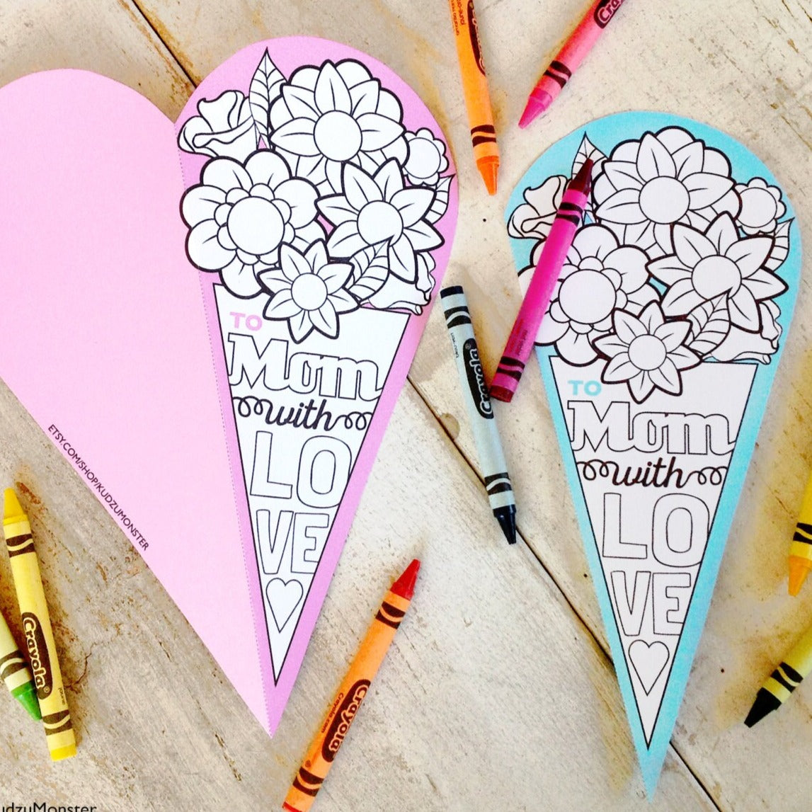 Flower bouquet mothers day coloring card â kudzu monster
