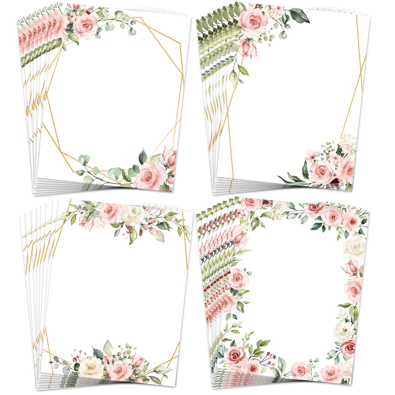 Anydesign sheet floral stationery letterhead paper pink flower letter writing paper wedding floral border paper notes greeting paper for wedding party invitations school printing x inch office products