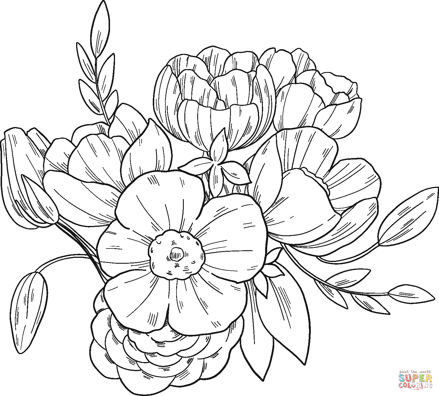 Flower bouquet coloring page free printable coloring pages