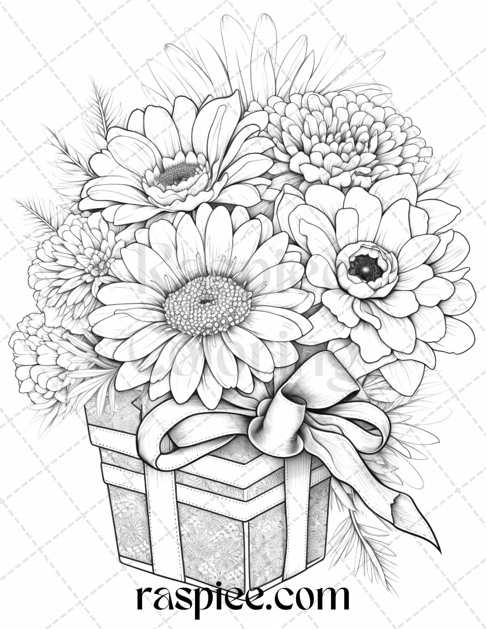 Flower gift box grayscale coloring pages printable for adults kids â coloring