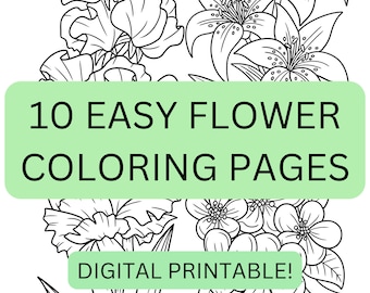 Simple easy to color flower coloring pages digital printable