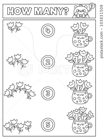 Spring black and white matching game with cute