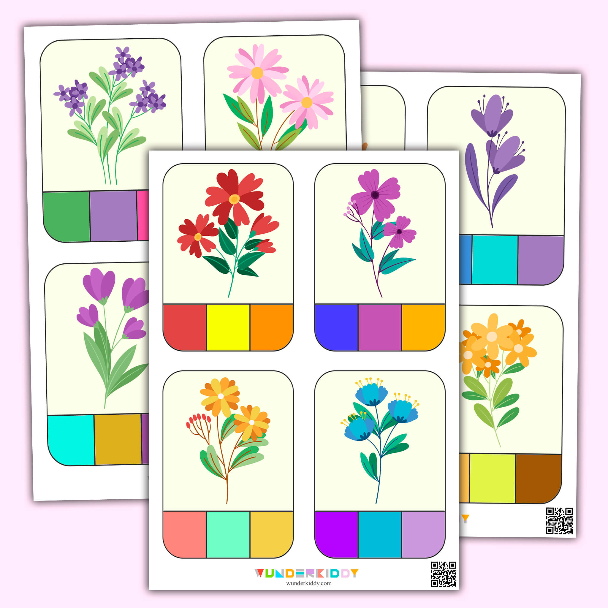 Printable clothespin flower color matching activity for kids