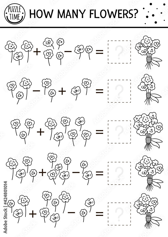 Mothers day black and white matching game with flowers holiday math line activity for preschool children with bouquet educational printable counting worksheet or coloring page for kids vector