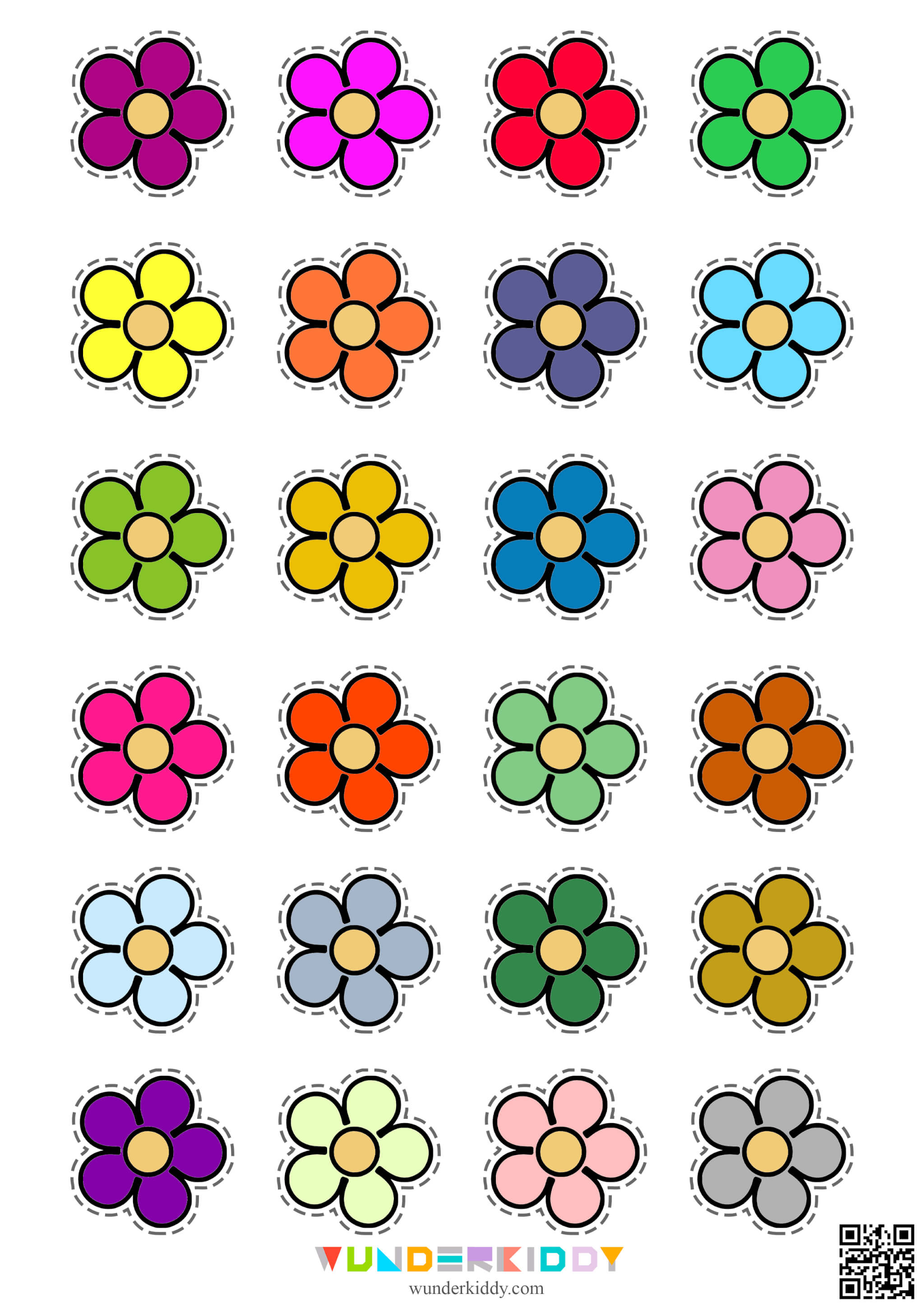 Flower and watering can printable color matching activity