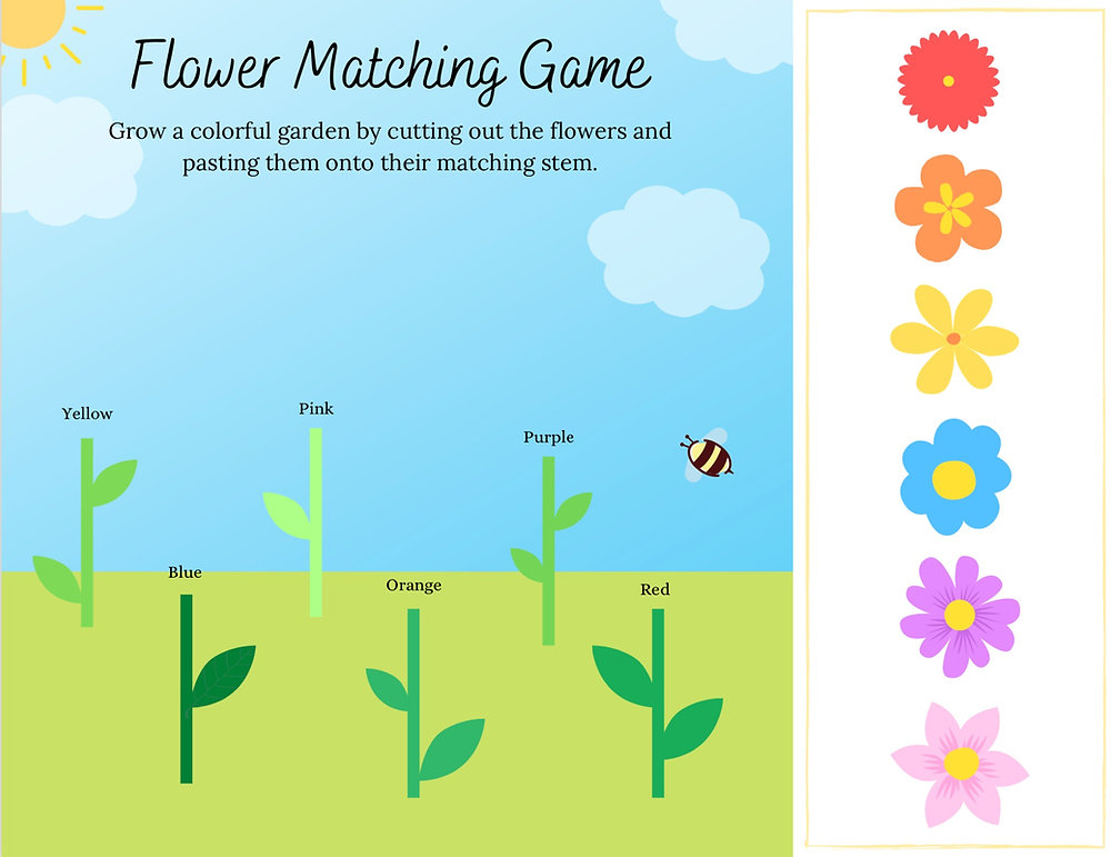 Flower matching game free printable online activity for kids