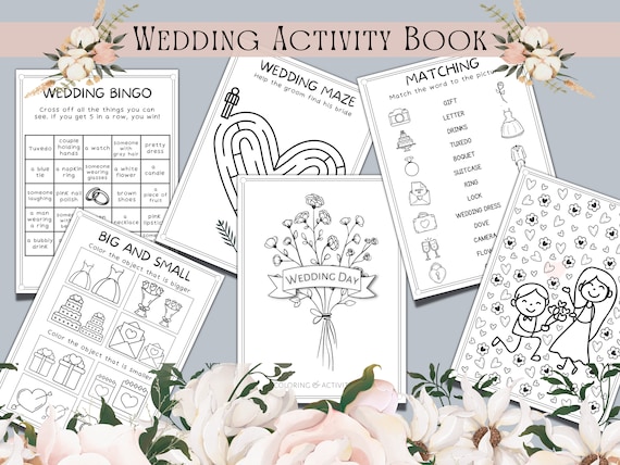 Kids wedding activity book printable wedding games coloring pages kids wedding table activity pack