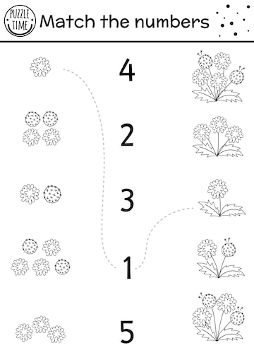 Premium vector easter black and white matching game with spring flowers holiday math activity for preschool children with dandelions printable counting worksheet or coloring page for kidsxa