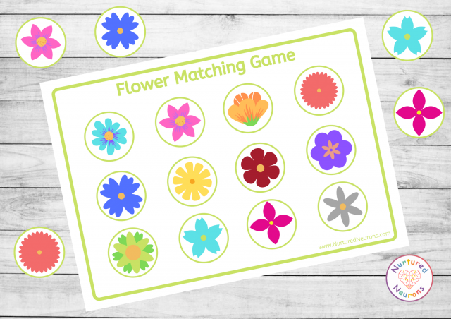Printable spring flower matching game for toddlers