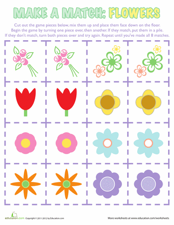 Flower matching game worksheet education preschool flower theme flower activities for kids toddler arts and crafts