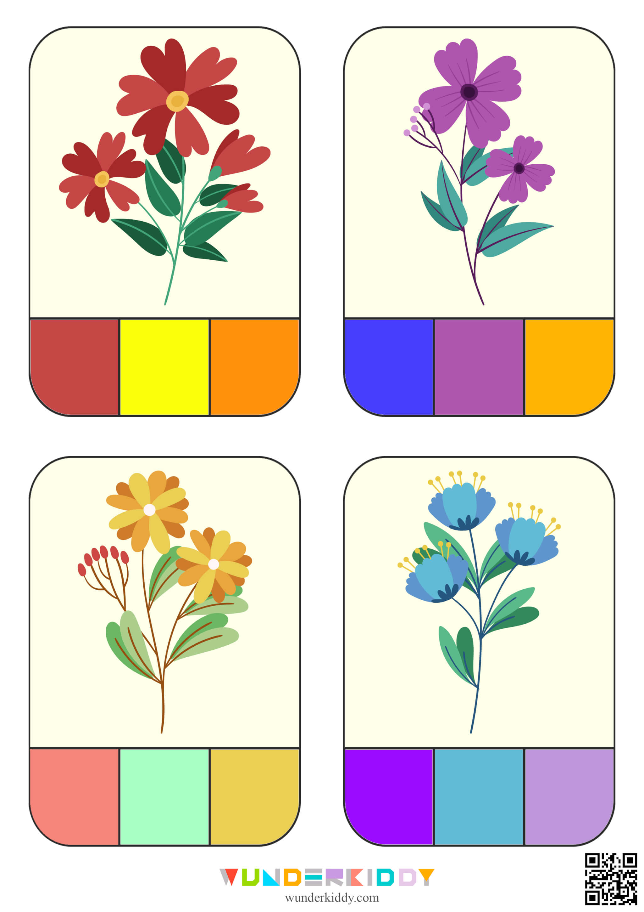 Printable clothespin flower color matching activity for kids