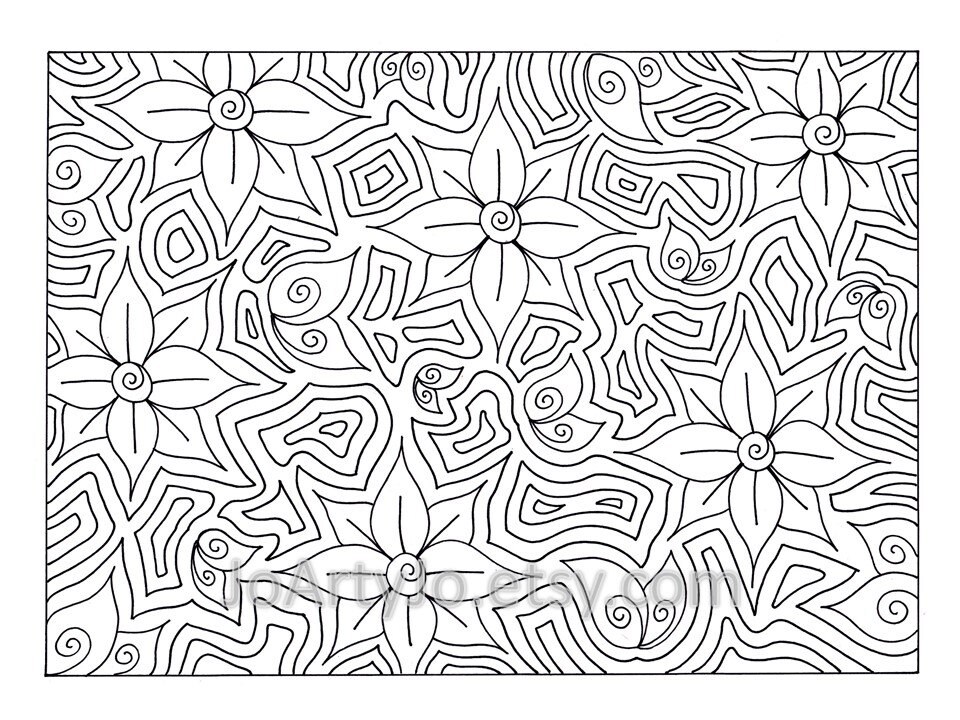 Flower coloring page printable zentangle inspired instant download zendoodle pattern page