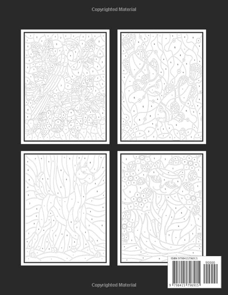 Stained glass color by number an adult color by number coloring book large print with fun easy simple animals flowers designs and more mosaic color by numbers for adults gift
