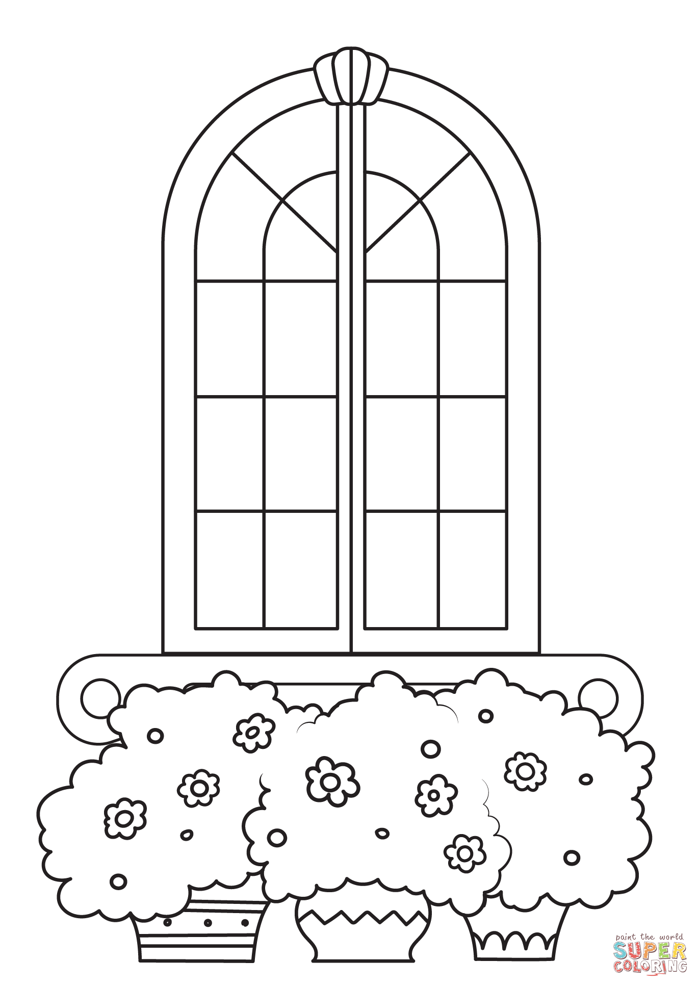 Window with flower pots coloring page free printable coloring pages