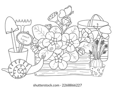 Thousand colouring pages flower pot royalty
