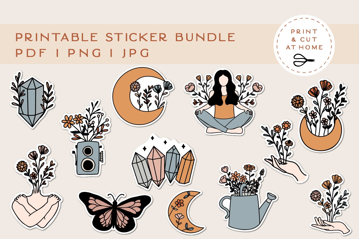 Stickers bundle png printable flower stickers