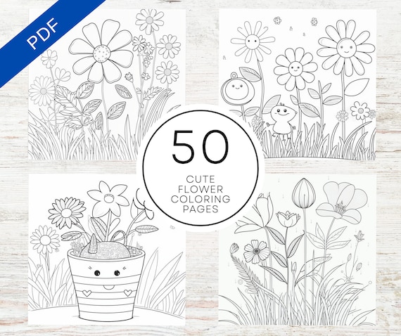 Kdp interior cute flower coloring pages for kids teens x canva template printable pdf floral botanical colouring sheets