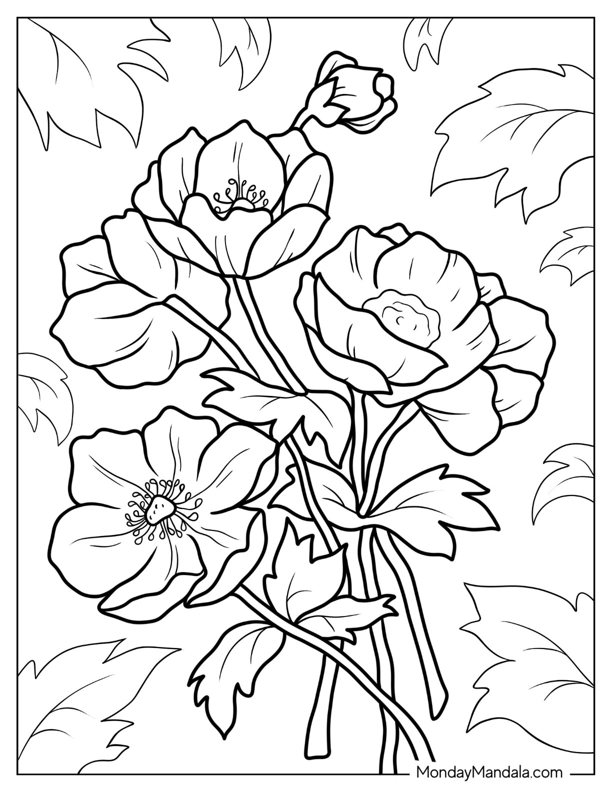 Flower coloring pages free pdf printables