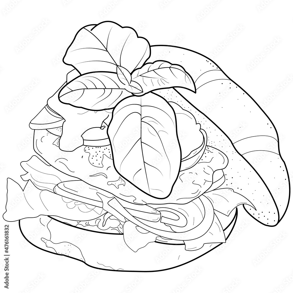 Printable fast food coloring pages and vector line for kids and adults vector