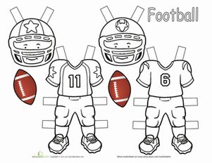 Football paper dolls worksheet education paper dolls paper dolls printable football coloring pages