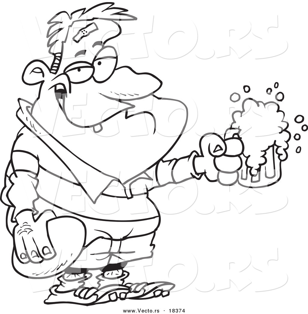 R of a cartoon rugby football player with beer