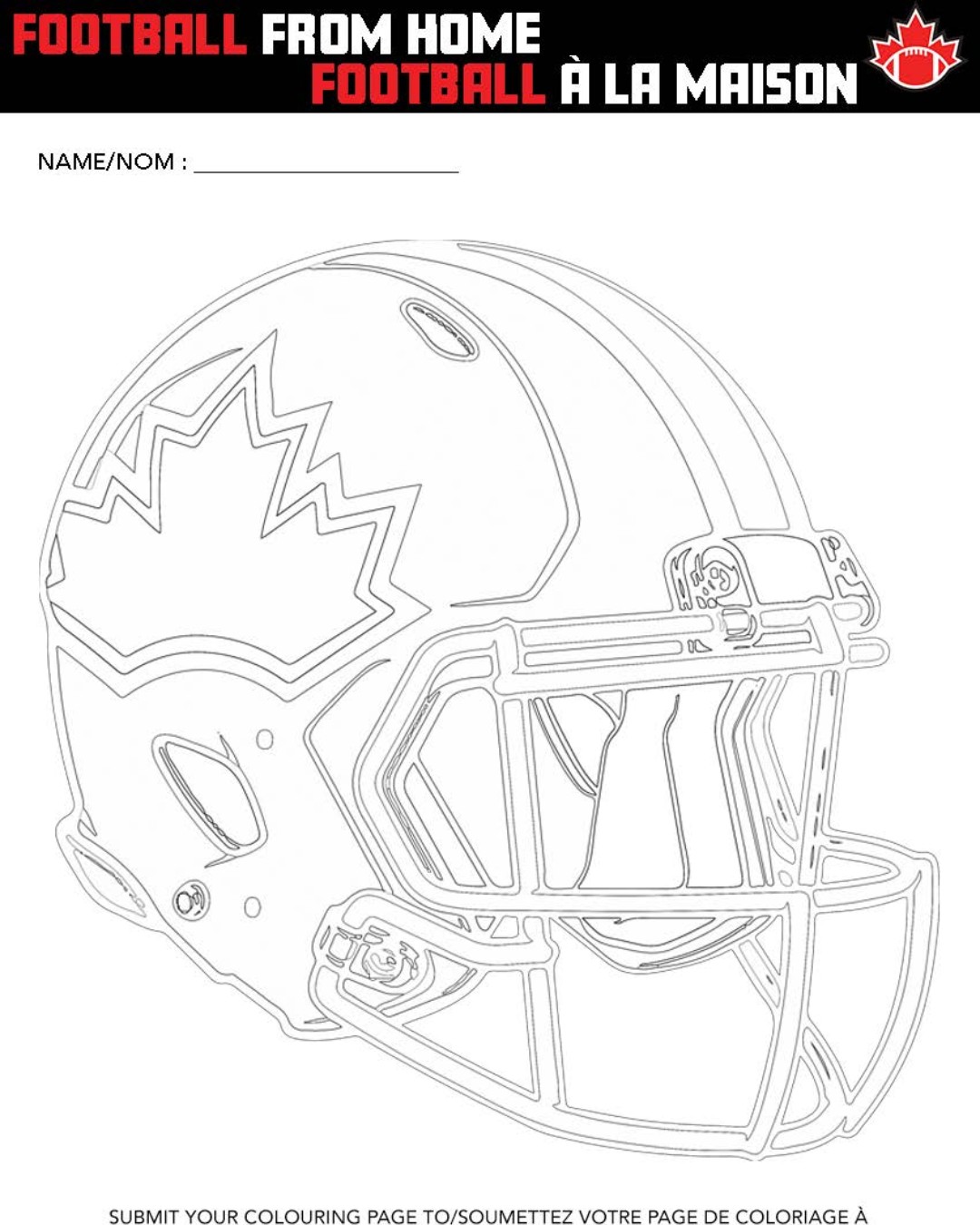 Football canada on x another footballfromhome for kids colouring page lets see what you can do with the team canada helmet submit to be entered into a raffle for a chance